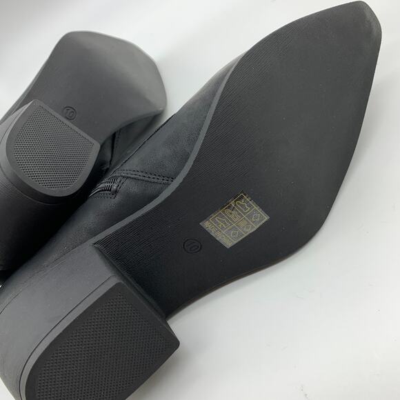 Black Ankle Bootie Women Size 10 Solid Faux leather Pointed Toe Heeled Buckle - Picture 3 of 8